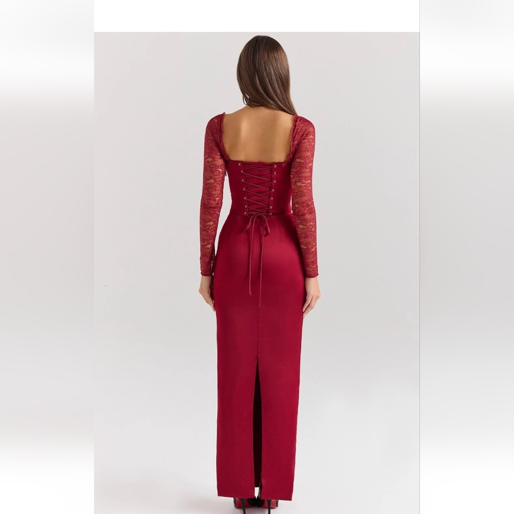 House Of CB Perdi Elegant Red Lace Long Sleeve Dress - Picture 4 of 10